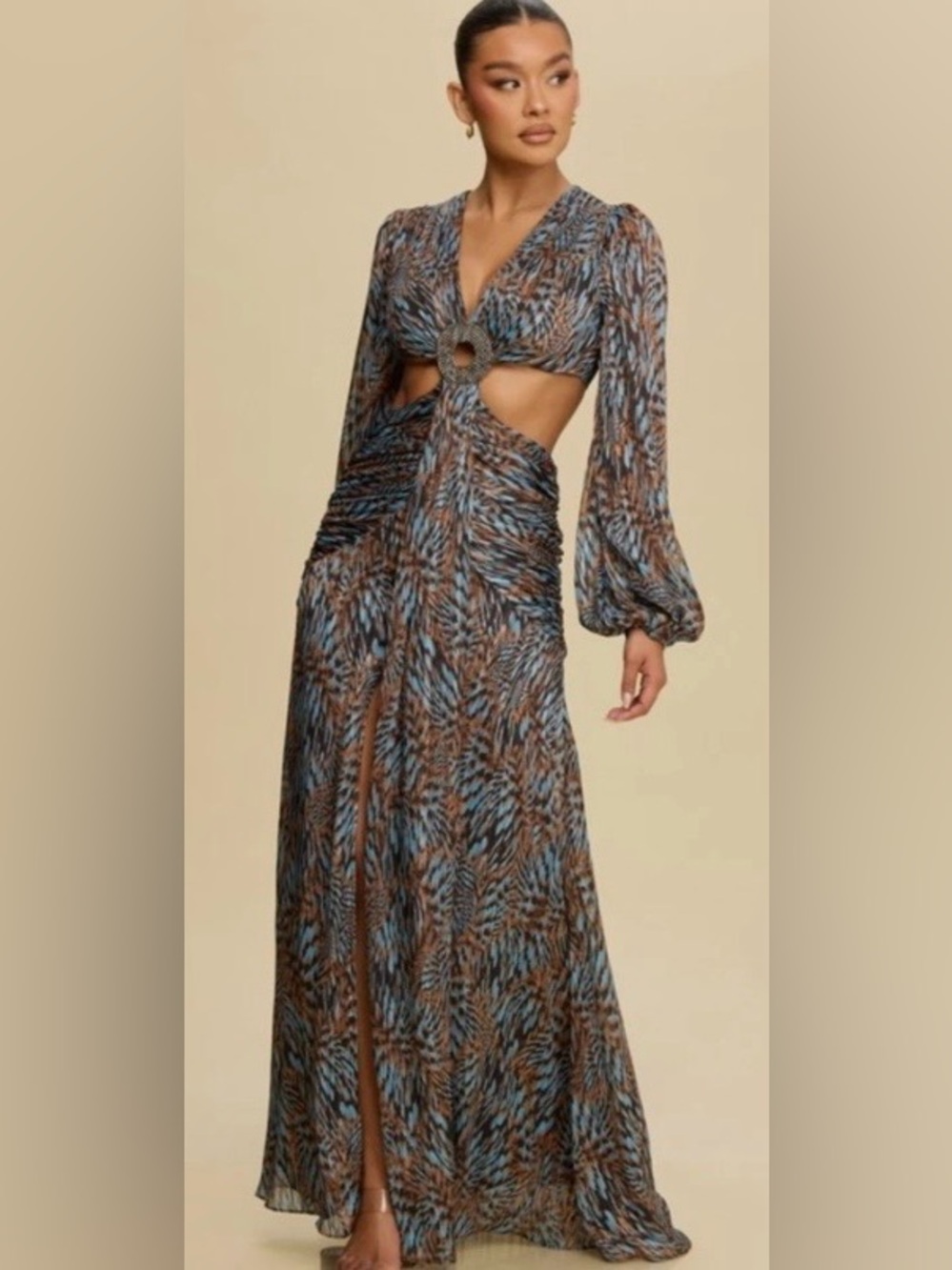 Luxxel Blue and Brown Cutout Maxi Dress size M